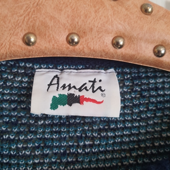 Vintage Amati 90s Geometric Pattern Knit Sweater Adult Medium Blue Purple Argyle - Picture 3 of 6